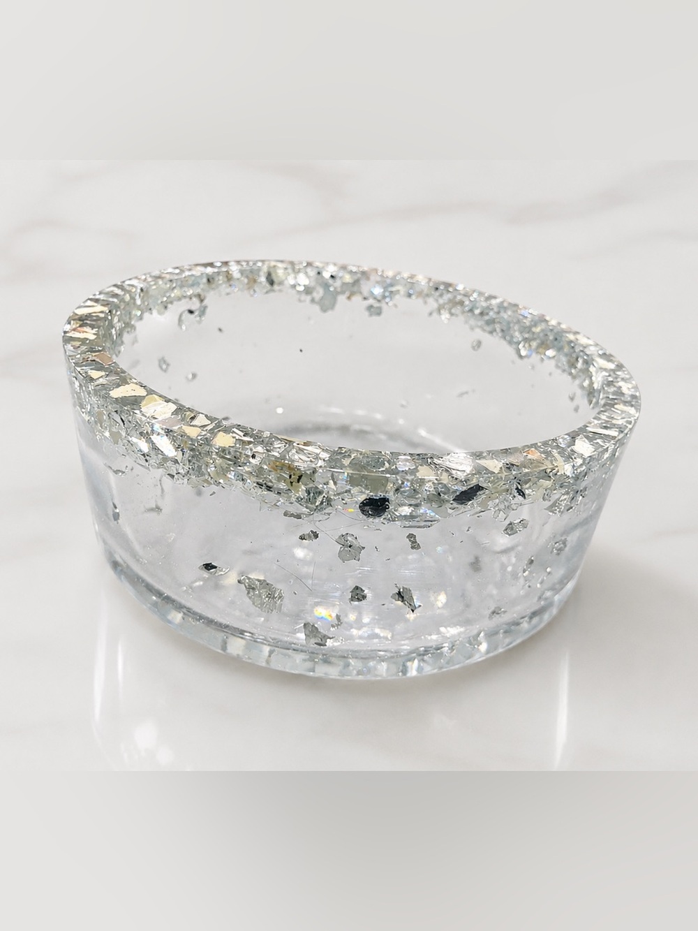 Clear Glitter Resin Trinket Dish - Sparkling Accent Dish